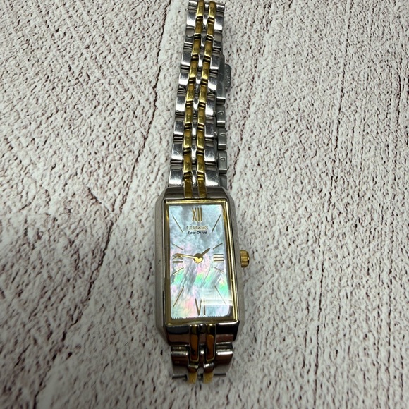 LADIES CITIZEN ECO DRIVE WATCH MOP FACE GOLD & SILVER 5.5” main image 5